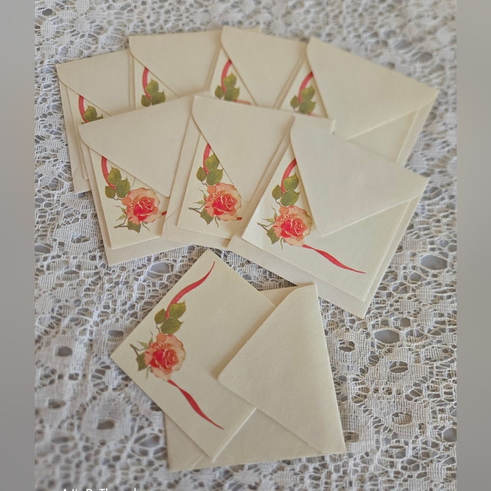 Vintage Cream Mini Rose Note Cards w/ Envelopes – Set of 8